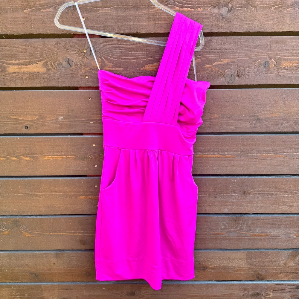 NWT Gretchen Scott Jane One Shoulder Jersey Stretch Sheath Dress XS Pink